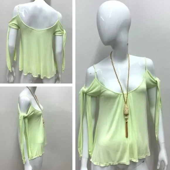 NWOT, Free People Believe Me Cold Shoulder Top in Lime Green - Picture 3 of 5